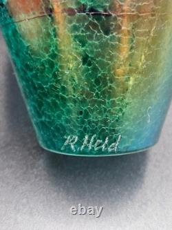 Signed Robert Held Canadian Studio Art Glass Vase Perfume Bottle Iridescent 4