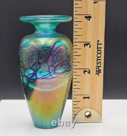 Signed Robert Held Canadian Studio Art Glass Vase Perfume Bottle Iridescent 4