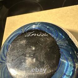 Signed STEVE CORREIA Deep Blue PULLED FEATHER Art Glass Bowl VASE EXCELLENT