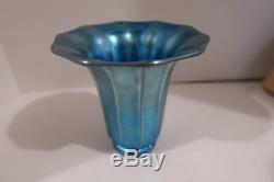 Signed Stunning Steuben Blue Aurene Art Glass 5.5 Shade Vase Vintage