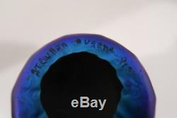Signed Stunning Steuben Blue Aurene Art Glass 5.5 Shade Vase Vintage