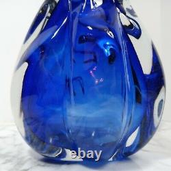 Signed Thick Heavy 7.3 Pound Blue Glass Vase Daniel Edler 1996 Art Glass