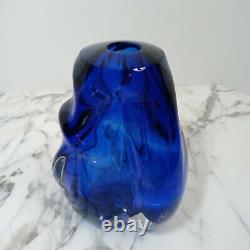 Signed Thick Heavy 7.3 Pound Blue Glass Vase Daniel Edler 1996 Art Glass