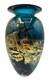Signed Tim Lazer Art Glass Vase Gold Teal Aqua Blue Gold Black Luster 1994 9.25