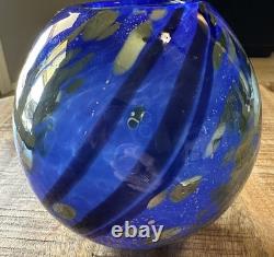 Signed Tim Lazer Blue Silver Art Glass Vase, 5