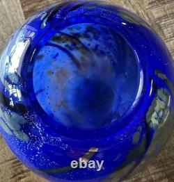 Signed Tim Lazer Blue Silver Art Glass Vase, 5