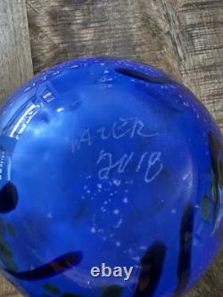 Signed Tim Lazer Blue Silver Art Glass Vase, 5