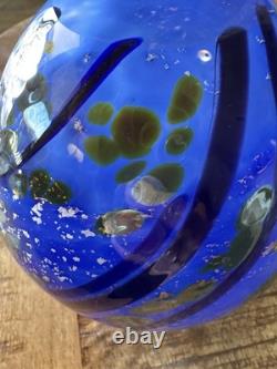 Signed Tim Lazer Blue Silver Art Glass Vase, 5