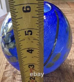 Signed Tim Lazer Blue Silver Art Glass Vase, 5