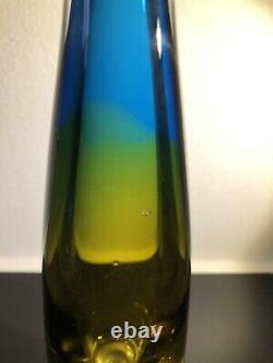 Signed VICKE LINDSTRAND KOSTA BODA SWEDEN Glass Art Vase with Bubble Yellow Blue