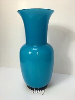 Signed Venini Murano Italian Art Glass Teal Green Floral Vase