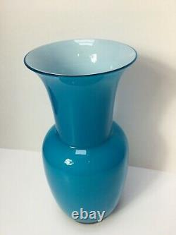 Signed Venini Murano Italian Art Glass Teal Green Floral Vase