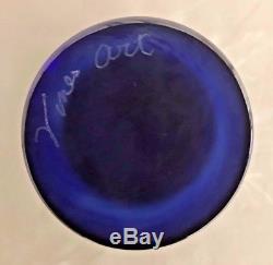 Signed Vines Art Glass Blown Glass Cobalt Swirl 8 inch Traditional Vase TVM309