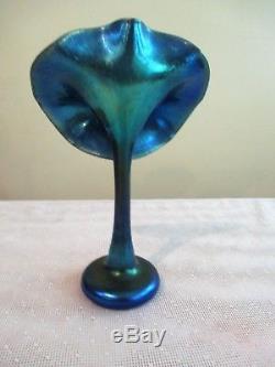 Signed Vintage 1990 LUNDBERG STUDIOS Iridescent Blue Jack-In-The-Pulpit Vase