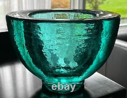 Signed Vintage Fire and Light Turquoise Wide Lip Bowl Vase Mint