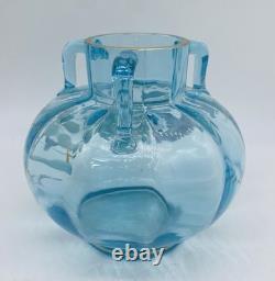 Signed ca. 1880's Bohemian HARRACH Blue Handled Vase With Floral Enamel