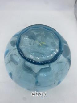 Signed ca. 1880's Bohemian HARRACH Blue Handled Vase With Floral Enamel
