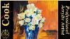 Simple Acrylic Abstract White Roses In A Blue Vase With Ginger Cook