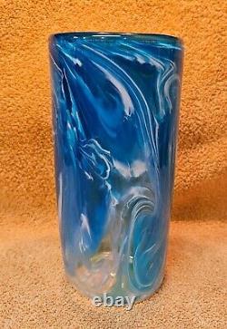 Skagway Alaska Mouth Blown Glass Blue Vase New 2009