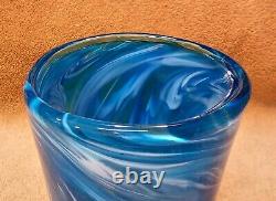 Skagway Alaska Mouth Blown Glass Blue Vase New 2009