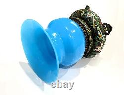 Small Antique Chinese Turquoise Blue Peking Glass Zhadou Vase or Leys Jar