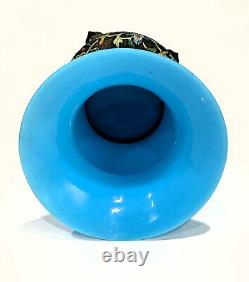 Small Antique Chinese Turquoise Blue Peking Glass Zhadou Vase or Leys Jar