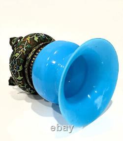 Small Antique Chinese Turquoise Blue Peking Glass Zhadou Vase or Leys Jar