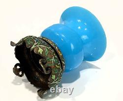 Small Antique Chinese Turquoise Blue Peking Glass Zhadou Vase or Leys Jar