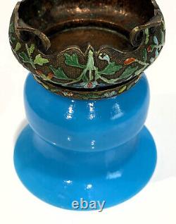 Small Antique Chinese Turquoise Blue Peking Glass Zhadou Vase or Leys Jar