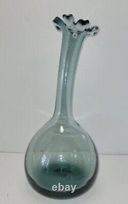 Smokey Blue Glass Vase With Crenellated Rim By Barovier & Toso