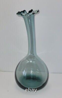 Smokey Blue Glass Vase With Crenellated Rim By Barovier & Toso