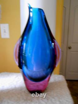 Sommerso Murano Glass Penguin Vase Blue Amethyst Flavio Poli
