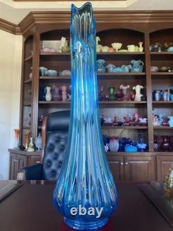 Spectacular LE Smuth 24.5 Peacock Blue Fat Bottom Ribbed Swung Vase 6 Fingers