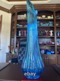 Spectacular LE Smuth 24.5 Peacock Blue Fat Bottom Ribbed Swung Vase 6 Fingers