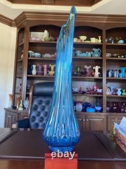 Spectacular LE Smuth 24.5 Peacock Blue Fat Bottom Ribbed Swung Vase 6 Fingers