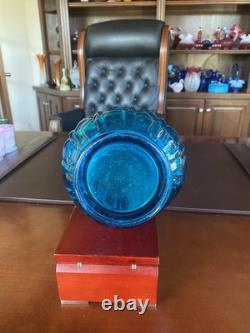 Spectacular LE Smuth 24.5 Peacock Blue Fat Bottom Ribbed Swung Vase 6 Fingers