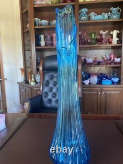 Spectacular LE Smuth 24.5 Peacock Blue Fat Bottom Ribbed Swung Vase 6 Fingers