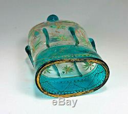 Spectacular MOSER Decorated AQUATIC PILLOW VASE with Applied Blue Glass Decor