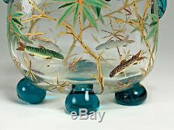 Spectacular MOSER Decorated AQUATIC PILLOW VASE with Applied Blue Glass Decor