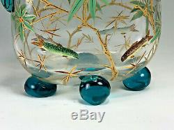 Spectacular MOSER Decorated AQUATIC PILLOW VASE with Applied Blue Glass Decor