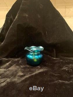 Steuben Aurene Glass Vase Metallic Blue 2.5 2649 EUC