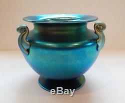 Steuben Blue AURENE Iridescent Art Glass Vase, Carder Era MINT