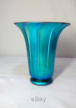 Steuben, Blue Aurene Shade Vase, Very Nice, Bob Rockwell Gallery