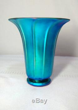 Steuben, Blue Aurene Shade Vase, Very Nice, Bob Rockwell Gallery