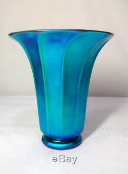 Steuben, Blue Aurene Shade Vase, Very Nice, Bob Rockwell Gallery