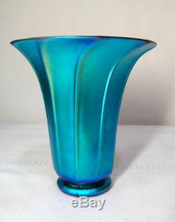 Steuben, Blue Aurene Shade Vase, Very Nice, Bob Rockwell Gallery