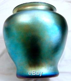 Steuben Blue Aurene Vase Shape 2412 Signed Monumental Size 12 tall 38 around