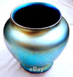 Steuben Blue Aurene Vase Shape 2412 Signed Monumental Size 12 tall 38 around