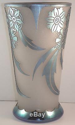 Steuben Blue Aurene on Alabaster Vase. Corintha Pattern 6777