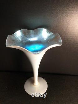 Steuben Frederick Carder Calcite Blue Aurene Trumpet Vase